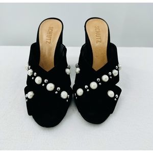SCHUTZ Black Pearl Embellished Mules